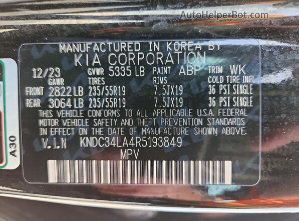 KNDC34LA4R5193849 2024 KIA EV6 Black Սալոնի 360 աստիճան տեսք