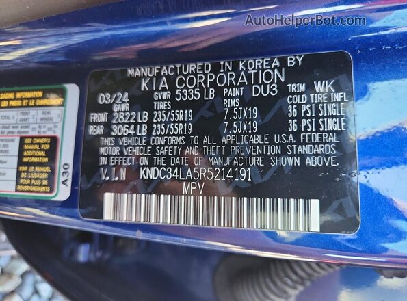 KNDC34LA5R5214191 2024 KIA EV6 Blue Vista del compartimento del motor