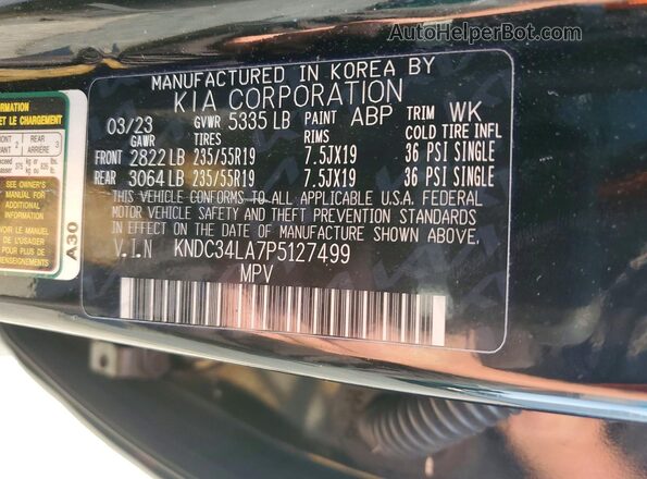 KNDC34LA7P5127499 2023 KIA EV6 Black VIN sticker view