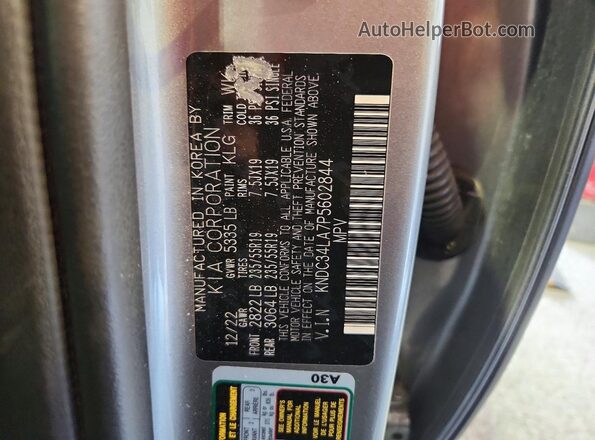 KNDC34LA7P5602844 2023 KIA EV6 Charcoal Вид наклейки з VIN-кодом
