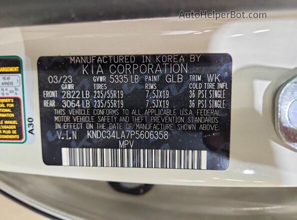 KNDC34LA7P5606358 2023 KIA EV6 Бежевый Панорамный вид салона 360°
