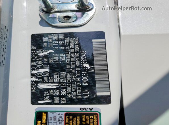 KNDC34LB9R5622458 2024 KIA EV6 White VIN კოდის სტიკერის ხედი