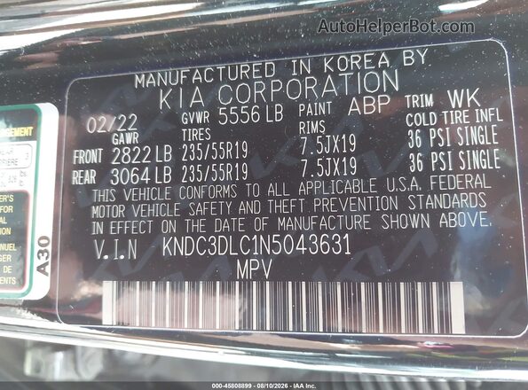 KNDC3DLC1N5043631 2022 KIA EV6 Black Widok komory silnika