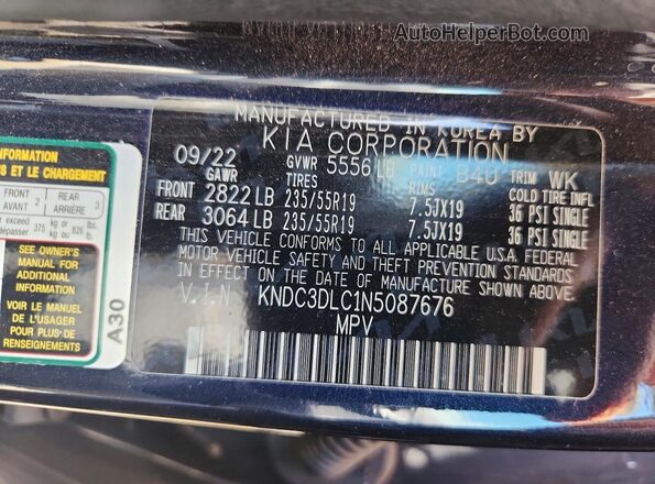 KNDC3DLC1N5087676 2022 KIA EV6 Charcoal Vista del compartimento del motor