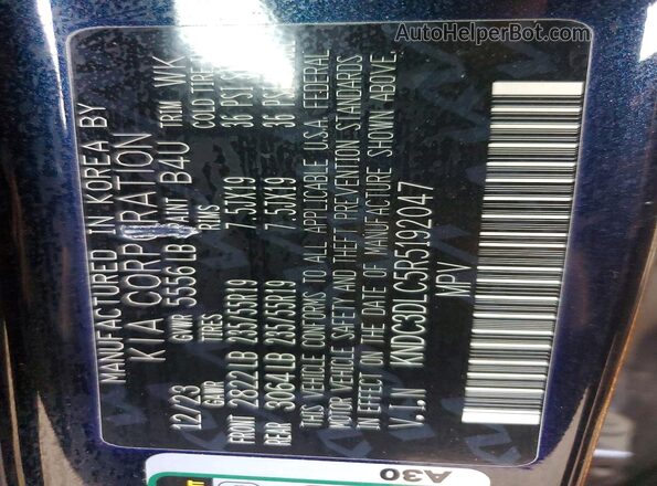 KNDC3DLC5R5192047 2024 KIA EV6 Black Widok naklejki z numerem VIN