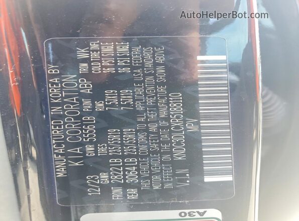 KNDC3DLCXR5188110 2024 KIA EV6 Black VIN კოდის სტიკერის ხედი