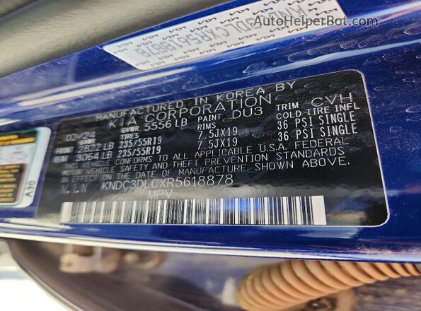 KNDC3DLCXR5618878 2024 KIA EV6 Blue Vista de la etiqueta del VIN
