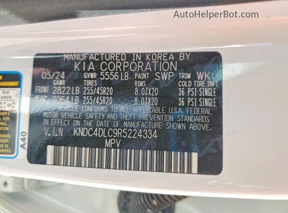 KNDC4DLC9R5224334 2024 KIA EV6 White Вид наклейки з VIN-кодом
