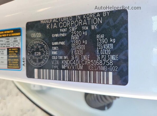 KNDC4DLCXR5168758 2024 KIA EV6 Белый Панорамный вид салона 360°