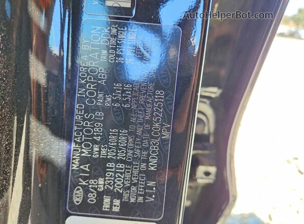 KNDCB3LC0K5225118 2019 KIA NIRO Black VIN კოდის სტიკერის ხედი