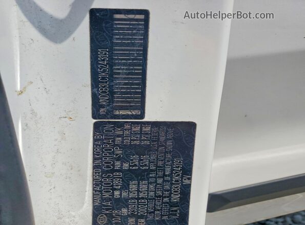 KNDCB3LC1K5243191 2019 KIA NIRO White VIN կոդի պիտակի տեսք