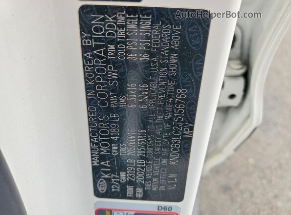 KNDCB3LC2J5156768 2018 KIA NIRO Белый Вид наклейки с VIN-кодом