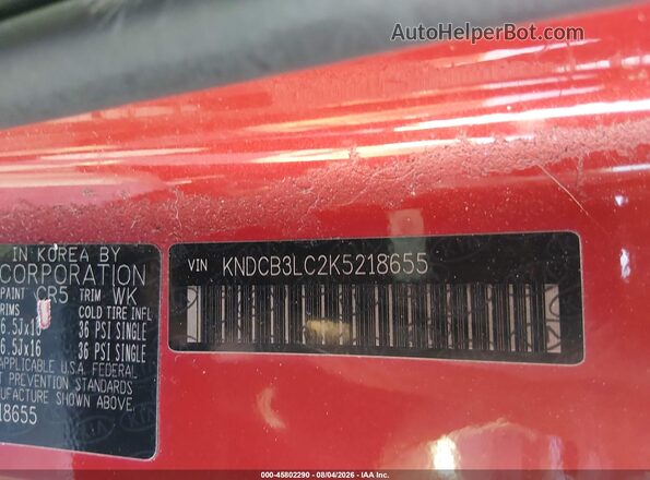KNDCB3LC2K5218655 2019 KIA NIRO Red VIN sticker view