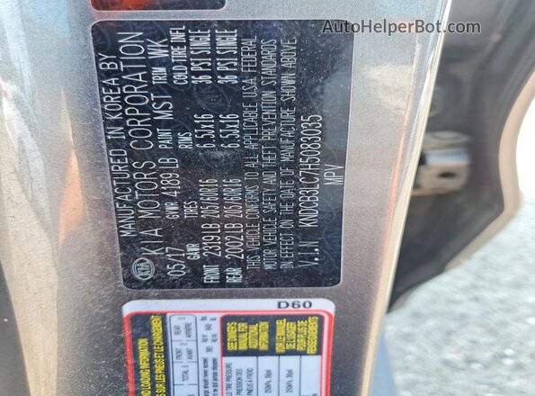 KNDCB3LC7H5083035 2017 KIA NIRO Gray VIN կոդի պիտակի տեսք
