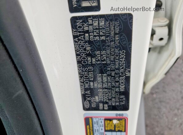 KNDCB3LC7K5264305 2019 KIA NIRO Белый Вид наклейки с VIN-кодом