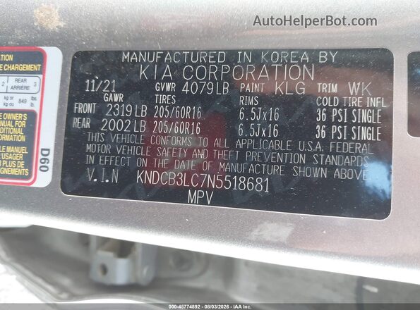 KNDCB3LC7N5518681 2022 KIA NIRO Серый Вид подкапотного пространства