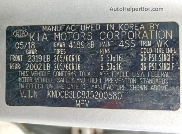 KNDCB3LC8J5200580 2018 KIA NIRO Silver Widok komory silnika