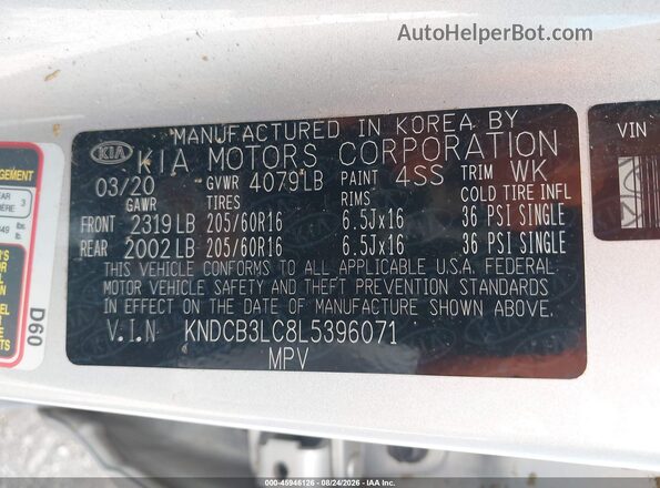 KNDCB3LC8L5396071 2020 KIA NIRO Silver Շարժիչի բաժամունքի տեսք