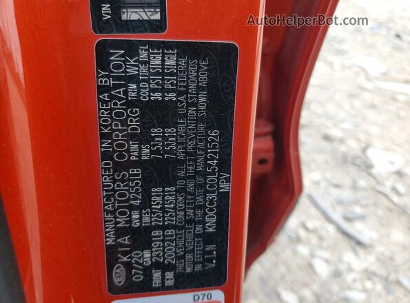 KNDCC3LC0L5421526 2020 KIA NIRO Orange Շարժիչի բաժամունքի տեսք