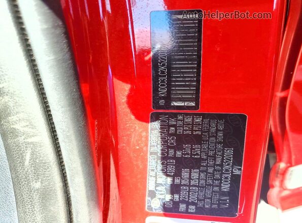 KNDCC3LC2K5220161 2019 KIA NIRO Red Widok naklejki z numerem VIN