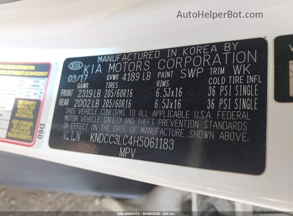 KNDCC3LC4H5061183 2017 KIA NIRO White Вид підкапотного простору