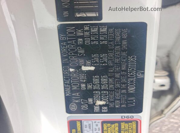 KNDCC3LC6J5111085 2018 KIA NIRO White VIN sticker view