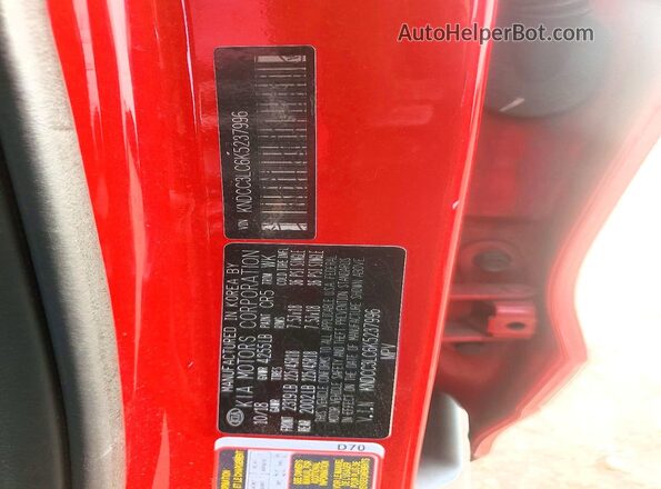 KNDCC3LC6K5237996 2019 KIA NIRO Красный Вид наклейки с VIN-кодом