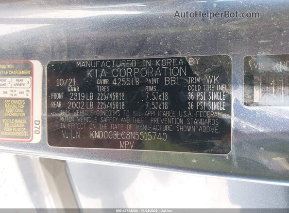 KNDCC3LC8N5515740 2022 KIA NIRO Light Blue Vista del compartimento del motor