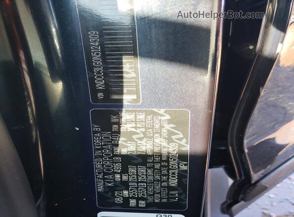KNDCC3LG0N5124309 2022 KIA NIRO Black Vista de la etiqueta del VIN