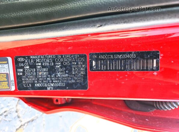 KNDCC3LG2M5104013 2021 KIA NIRO Red Вид підкапотного простору