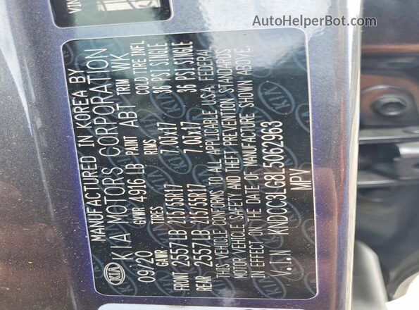 KNDCC3LG8L5062963 2020 KIA NIRO Gray VIN sticker view