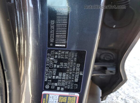 KNDCD3LD5L5387430 2020 KIA NIRO Gray Widok naklejki z numerem VIN
