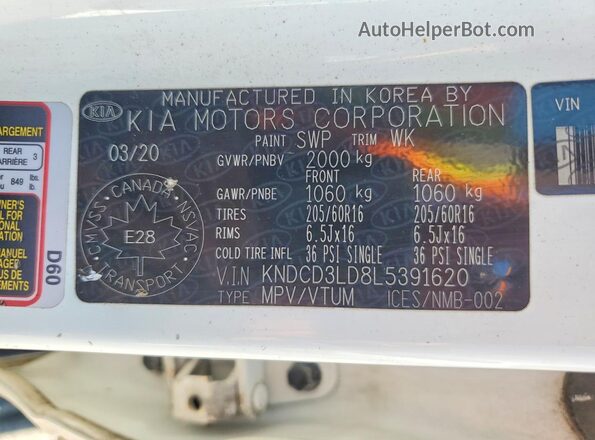 KNDCD3LD8L5391620 2020 KIA NIRO White ძრავის განყოფილების ხედი