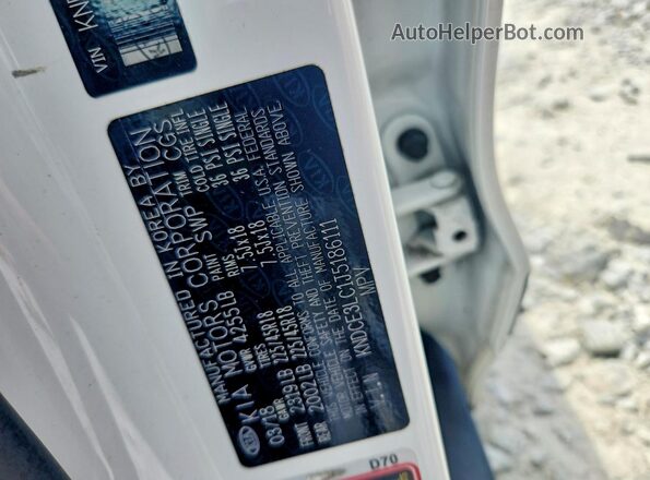 KNDCE3LC1J5186111 2018 KIA NIRO White VIN sticker view