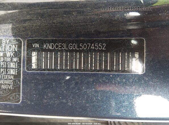 KNDCE3LG0L5074552 2020 KIA NIRO EV Blue Շարժիչի բաժամունքի տեսք