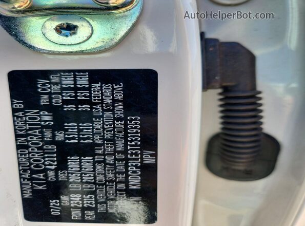 KNDCP3LE3T5319353 2026 KIA NIRO White Вид наклейки з VIN-кодом