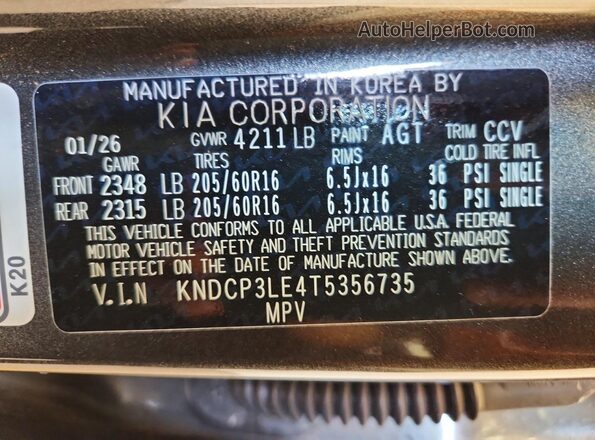 KNDCP3LE4T5356735 2026 KIA NIRO Серый Панорамный вид салона 360°