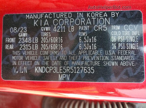KNDCP3LE5R5127635 2024 KIA NIRO Красный Вид подкапотного пространства
