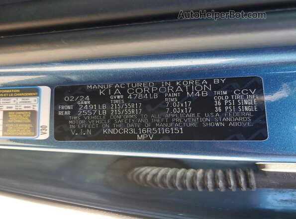 KNDCR3L16R5116151 2024 KIA NIRO Blue Vista del compartimento del motor