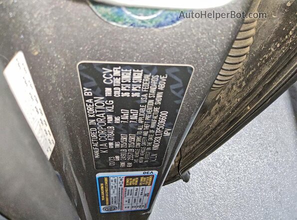 KNDCR3L17P5036600 2023 KIA NIRO Silver VIN კოდის სტიკერის ხედი