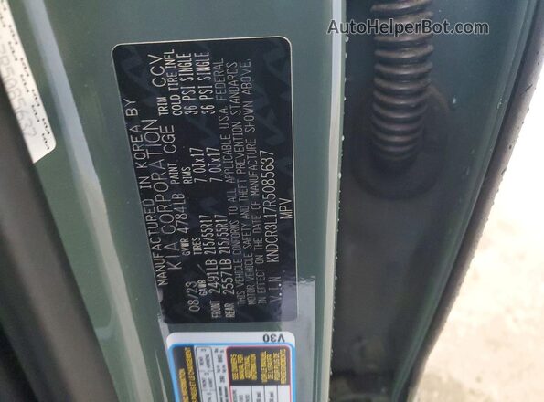 KNDCR3L17R5085637 2024 KIA NIRO Green VIN კოდის სტიკერის ხედი