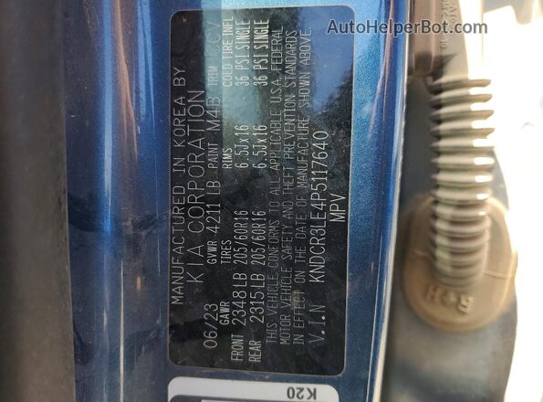 KNDCR3LE4P5117640 2023 KIA NIRO Blue VIN sticker view