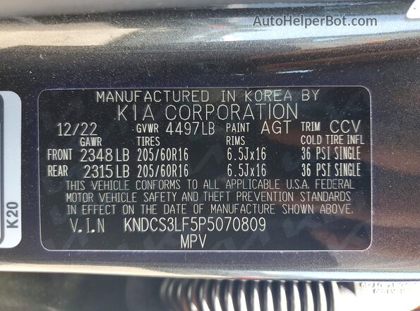 KNDCS3LF5P5070809 2023 KIA NIRO Black Vista de la etiqueta del VIN