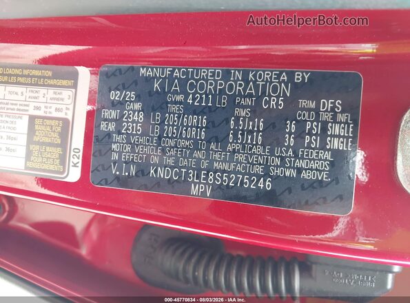 KNDCT3LE8S5275246 2025 KIA NIRO Red Engine compartment view