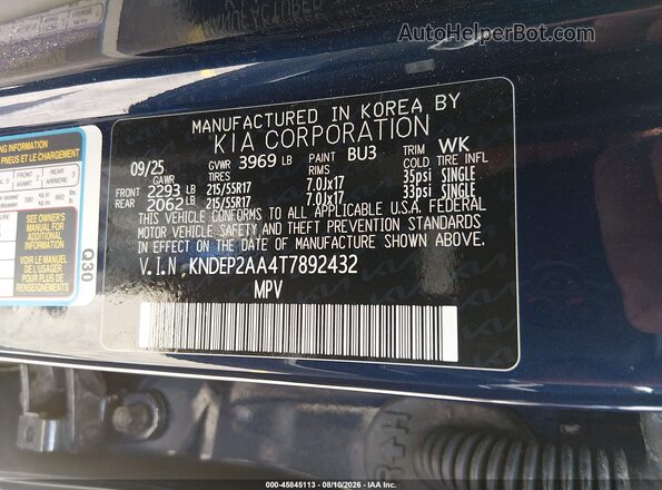KNDEP2AA4T7892432 2026 KIA SELTOS Blue Vista del compartimento del motor
