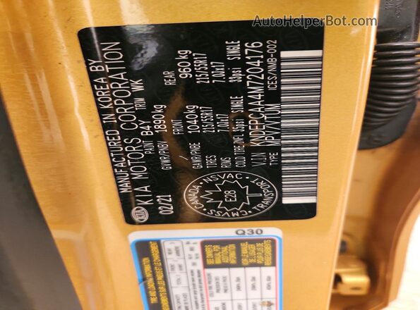 KNDEPCAA4M7204176 2021 KIA SELTOS Желтый Панорамный вид салона 360°