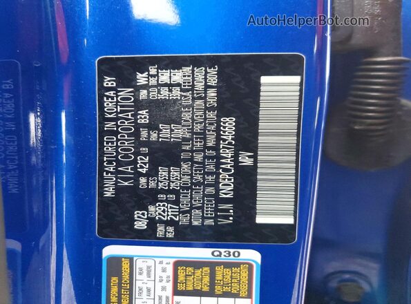 KNDEPCAA4R7546668 2024 KIA SELTOS Синий Вид наклейки с VIN-кодом