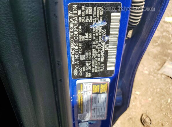 KNDEPCAA6M7060596 2021 KIA SELTOS Blue VIN კოდის სტიკერის ხედი