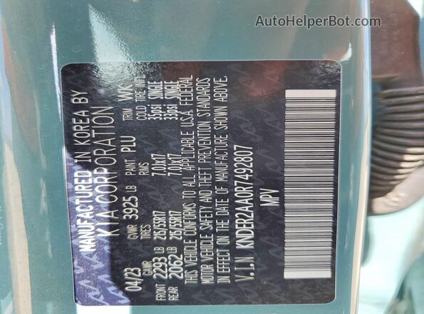 KNDER2AA0R7492807 2024 KIA SELTOS Turquoise Vista de la etiqueta del VIN