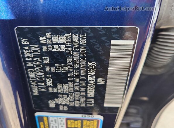 KNDER2AA3R7486435 2024 KIA SELTOS Blue Widok naklejki z numerem VIN